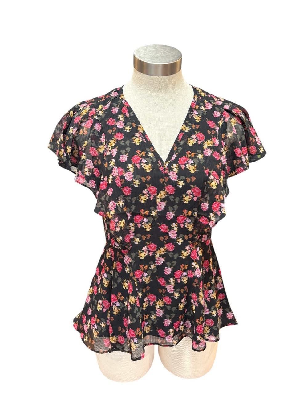 NWT Ted Baker Womens Riivia Peplum Top Floral Ruffle Sz. 2 S